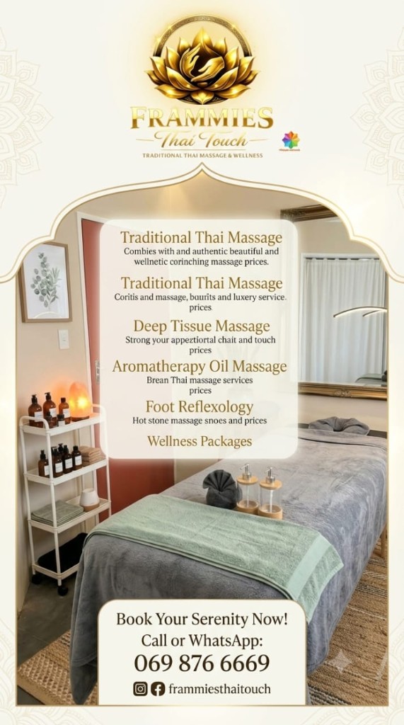 Frammie's Thai Touch promotional flyer with services and contact details